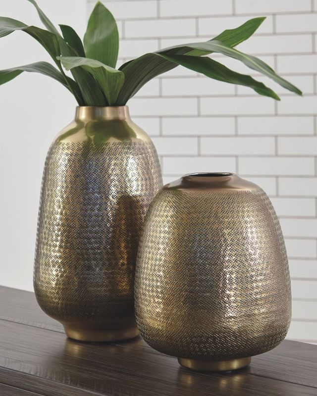 Signature Design by Ashley® Miette 2-Piece Antique Brass Vase Set-3