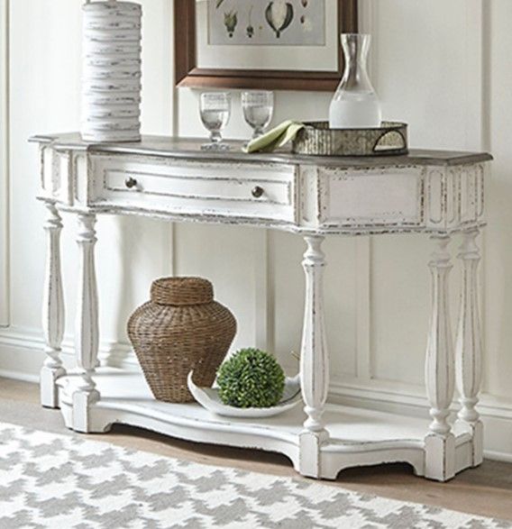 Liberty Furniture Magnolia Manor Weathered Bark 56'' Console Table with Antique White Base-1