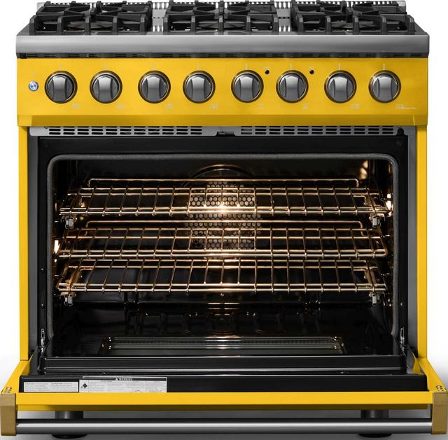 Viking® 5 Series 36" Daffodil Pro Style Dual Fuel (NG) Range with Brushed Brass Trim-1