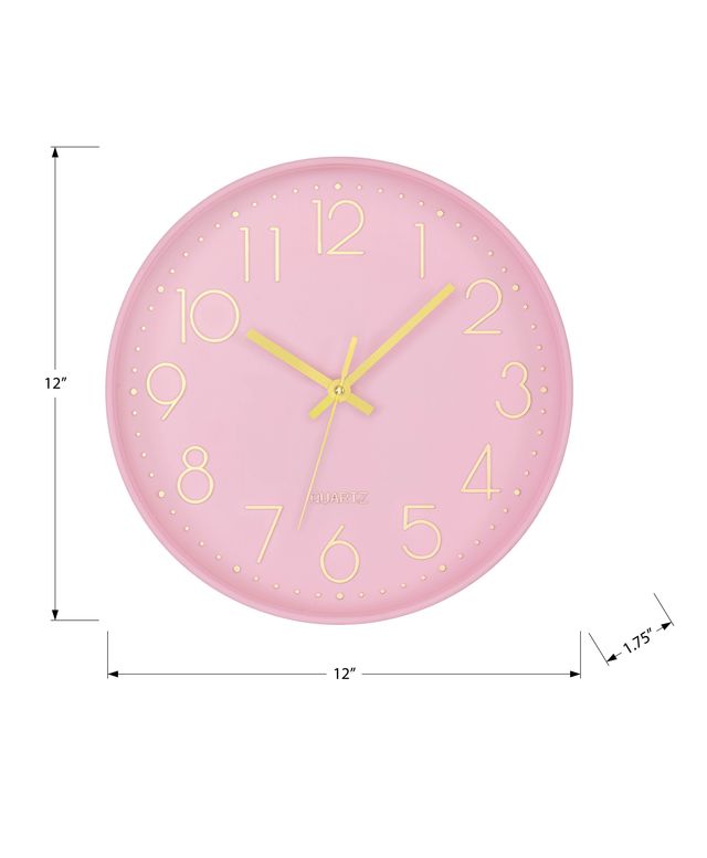 Monarch Specialties Inc. Pink 12" Analog Wall Clock with Gold Numbers-2