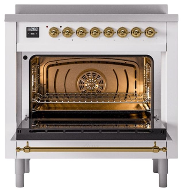 Ilve® Nostalgie II Noblesse 36'' Custom RAL Color Pro Style Induction Range with Brass Trim-1