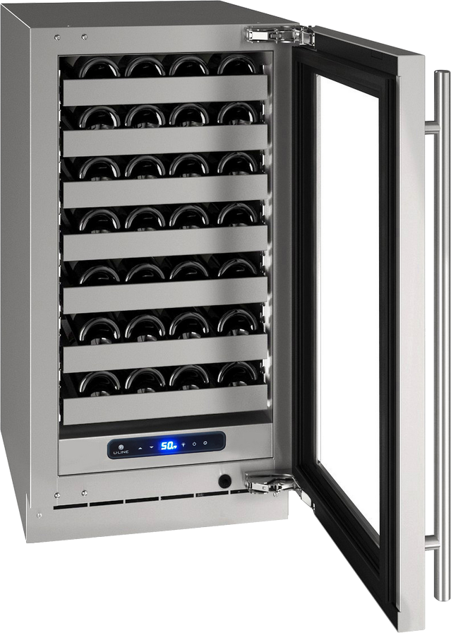 U-Line 5 Class Collection 18” 3.7 Cu. Ft. Stainless Steel Wine Cooler with Left Hinge Glass Door-0
