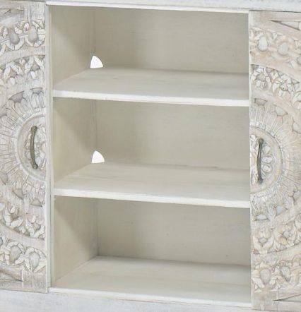Jaipur Furniture Carved Lace White Washed Cabinet-2