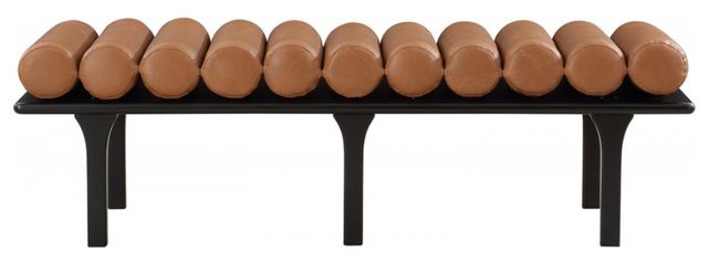 Meridian Furniture Landon Cognac/Black Vegan Leather Bench-1