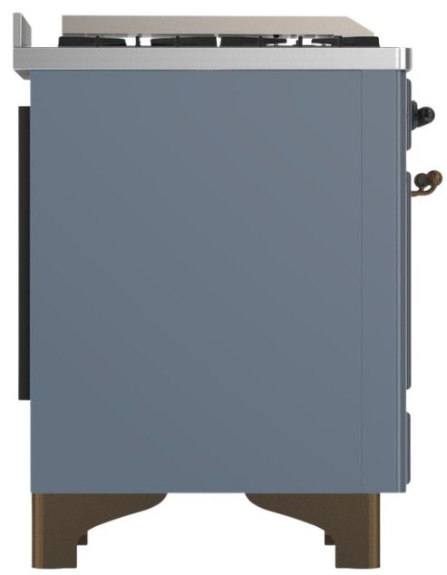 Ilve® Majestic III 48" Blue Gray Pro Style Dual Fuel Liquid Propane Range with 5 Black Brass Burners and Burnished Trim-3