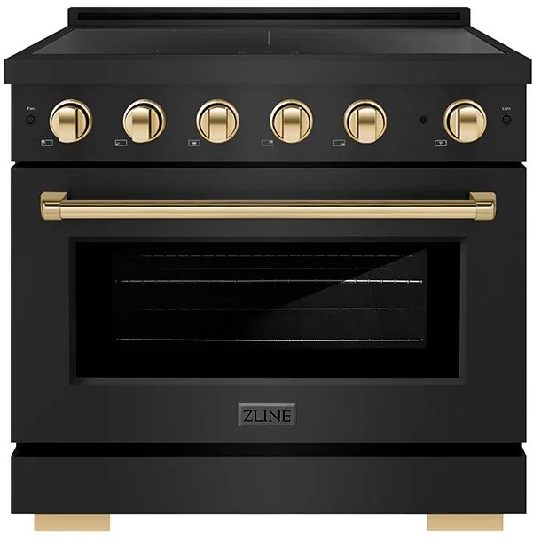ZLINE Autograph Edition Paramount 36" Black Stainless Steel Pro Style Induction Range with Polished Gold Accents-0