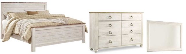 Signature Design by Ashley® Willowton 3-Piece Whitewash California King Panel Bed Set-0