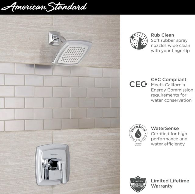 American Standard Townsend® Polished Chrome Shower Trim Kit with Water-Saving Showerhead, Double Ceramic Pressure Balance Cartridge with Lever Handle-3