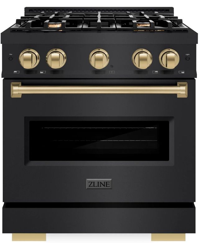 ZLINE Classic Autograph Edition 30" Black Stainless Steel Pro Style Dual Fuel Range with Champagne Bronze Accents-0