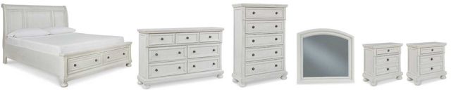 Signature Design by Ashley® Robbinsdale 6-Piece Antique White Queen Sleigh Bed Set-0