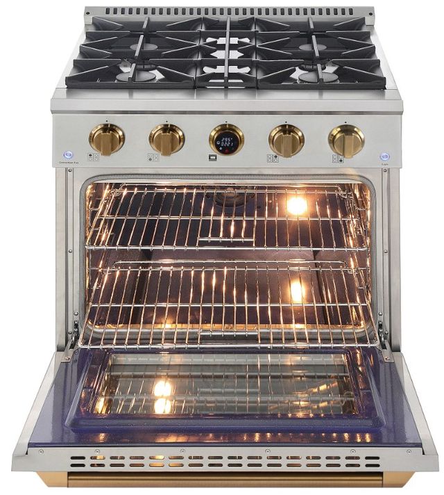 Kucht Professional KX Series 30" Stainless Steel Pro Style Propane Gas Dual Fuel Range with Gold Accents and Kucht Horus Thermostat-1