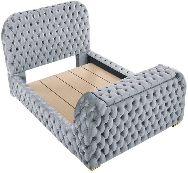 Crown Mark Natalia Gray King Upholstered Panel Bed with Fireplace and  TV Lift-2