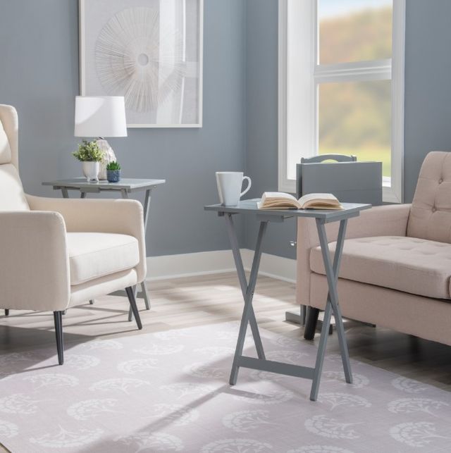 Linon Compass 5-Piece Gray Tray Table Set-1