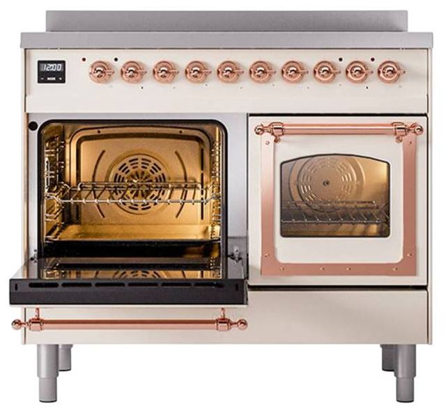 Ilve® Nostalgie II Noblesse 40'' Antique White Pro Style Induction Range with Copper Trim-3