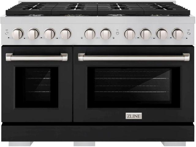ZLINE Paramount 48" Stainless Steel Pro Style Dual Fuel Range with Black Matte Door-0