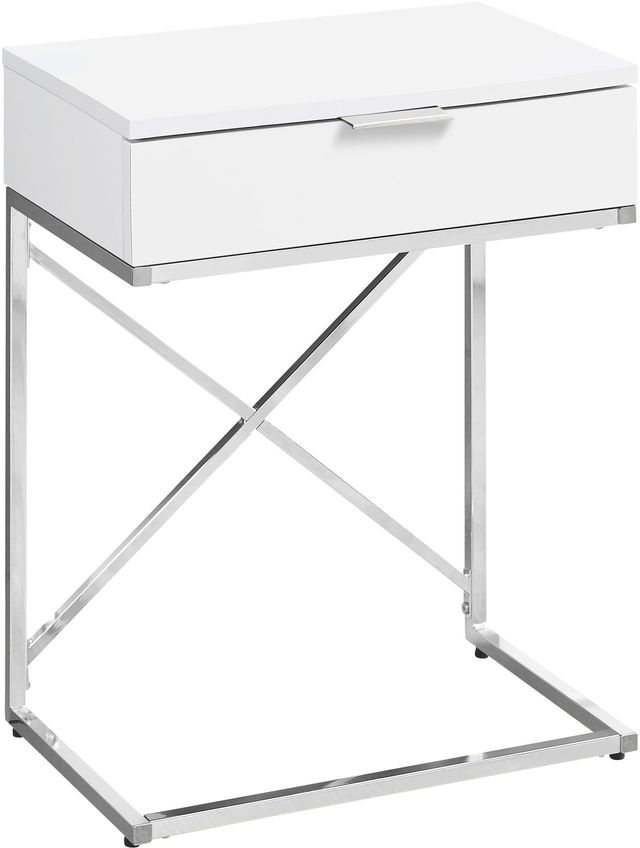 Monarch Specialties Inc. Glossy White 24"H Drawer Accent Table with Chrome Metal Base-0