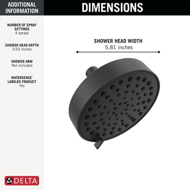Delta Universal Showering Matte Black 4-Setting Shower Head-1