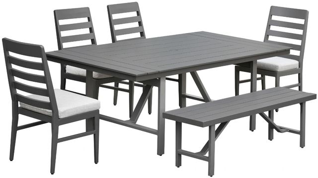 Intercon Navarro 6-Piece Mocha Aluminum/Fabric Outdoor Dining Table Set with Bench and Chairs-0