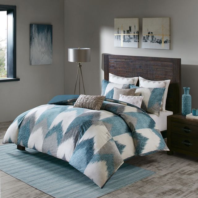 Olliix by INK+IVY Alpine Aqua Full/Queen Cotton Duvet Cover Mini Set-2