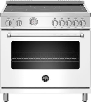 front view of the Bertazzoni Master Series 36" Bianco Matt Free Standing Induction Range