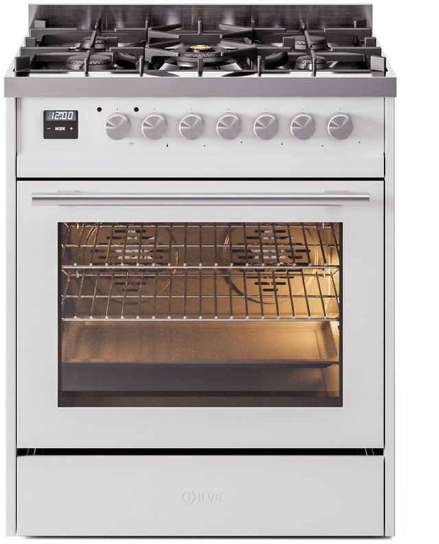 Ilve® Professional Plus II Series 30" White Pro Style Dual Fuel Range-0