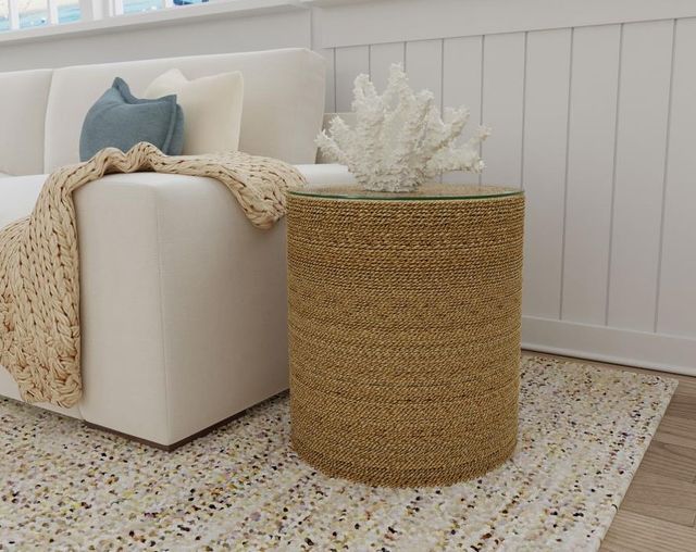 Coaster® Halden Glass Top Round Accent Side Table with Light Brown Base-4