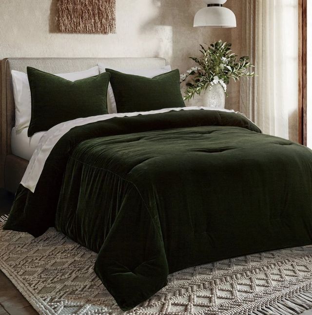 HiEnd Accents Estelle 3-Piece Forest Green King Bedding Bundle-1