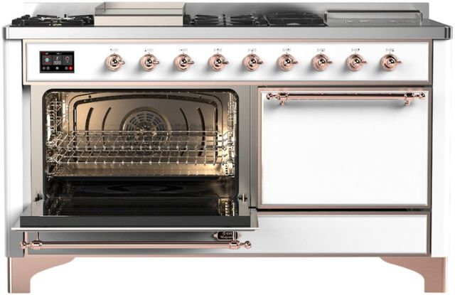 Ilve® Majestic III 60'' White Pro Style Dual Fuel Natural Gas Range with Solid Door and Copper Trim-2