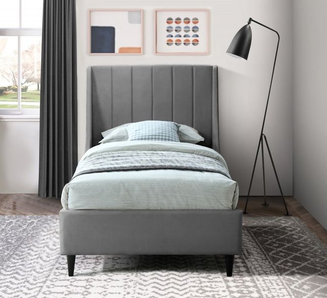 Meridian Furniture Eva Grey Velvet Twin Bed-2