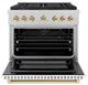 ZLINE Autograph Edition Paramount 36" 5.2 Cu. Ft. Satin Stainless Steel Gas Range with 6 Burner DuoPro™ Cooktop and Convection Gas Oven with White Matte Door and Polished Gold Accents-3