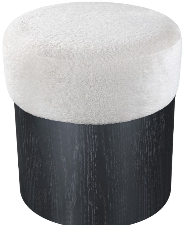 Meridian Furniture Nimes Cream/Black Velour Fur Ottoman-3