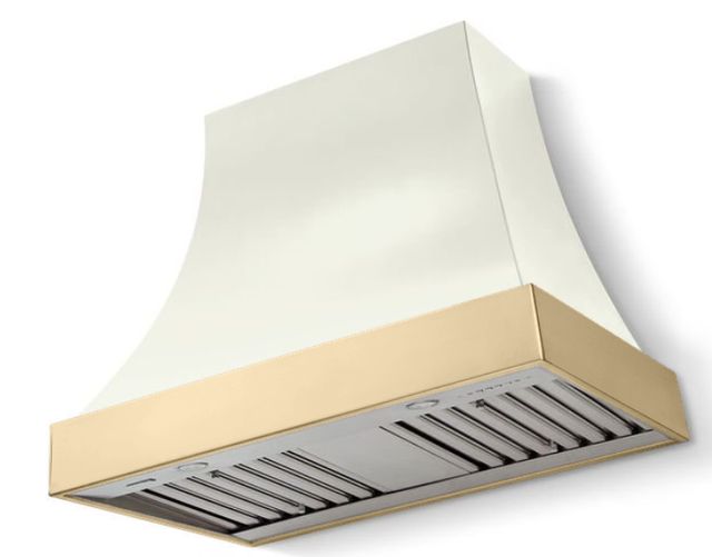 La Cornue CornuFé Cascade 44" Pure White Wall Mounted Range Hood with Polished Brass Trim-0