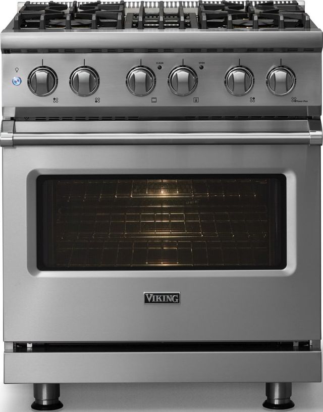 Viking® 5 Series 30" Stainless Steel Pro Style Dual Fuel (NG) Range with Polished Chrome Trim-2