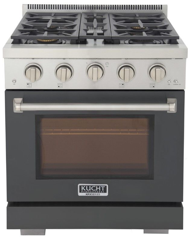Kucht Professional KFX Series 30" Stainless Steel Pro Style Natural Gas Range with Cement Gray Door and True Simmer Burners-0