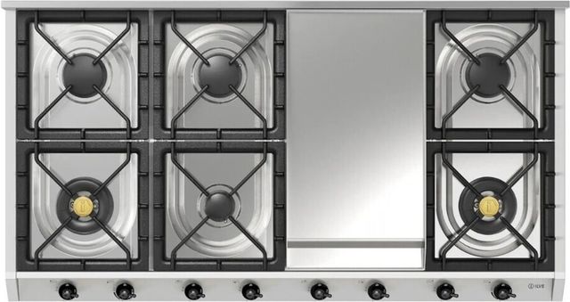 Ilve Nostalgie II 48” Stainless Steel Gas Cooktop with 8 Burners, Griddle and Burnished Trim-0