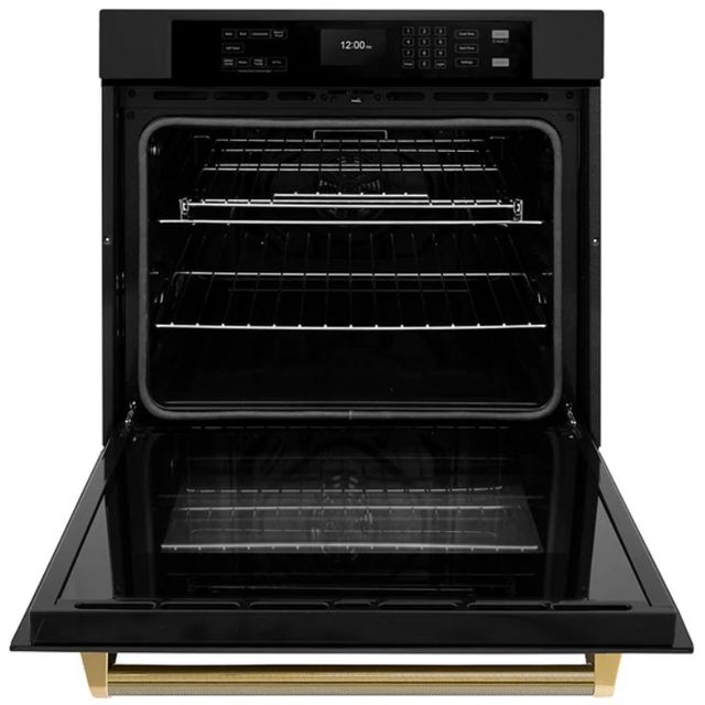 ZLINE Autograph Edition Professional 30" Black Stainless Steel True Convection Single Wall Oven with Air Fry and Self Clean with Polished Gold Helix Handle -2