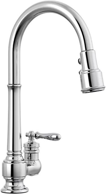 KOHLER® Artifacts® Polished Chrome Kitchen Sink Faucet with 3-Function Sprayhead and Unique Handle-0