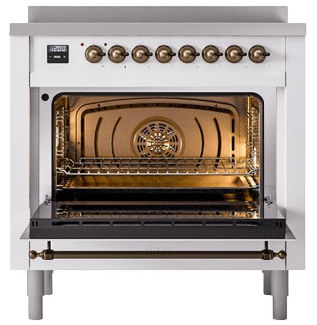 Ilve® Nostalgie II Noblesse 36'' White Pro Style Induction Range with Burnished Trim-1