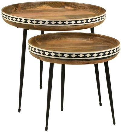 Front view of the Coaster® Ollie 2-Piece Natural Nesting Table with Black Base