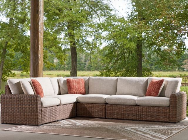 Signature Design by Ashley® Dolan Creek 4-Piece Beige/Brown Fabric/Wicker L-Shape Outdoor Sectional-1