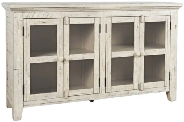 Jofran Inc. Rustic Shores Scrimshaw Cream 4-Door Low Accent Cabinet-0