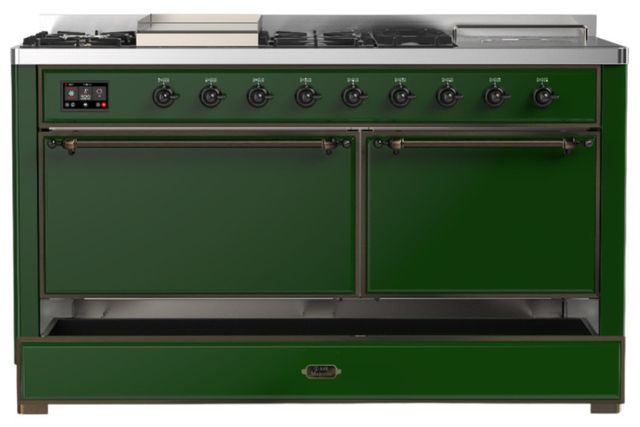Ilve® Majestic III 60" Emerald Green Pro Style Dual Fuel Liquid Propane Range with Solid Door and Burnished Trim-2