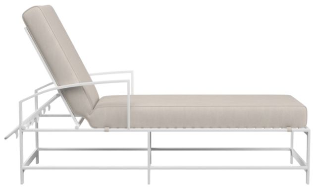 Sunset West Bristol Satin White Aluminum Outdoor Chaise Lounge with Canvas Flax Cushion-1