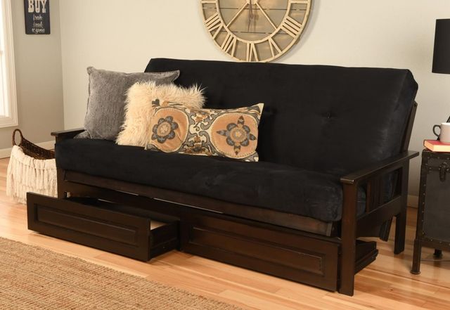 Kodiak Furniture Monterey Suede Black/Espresso Full Storage Futon with Mattress-3