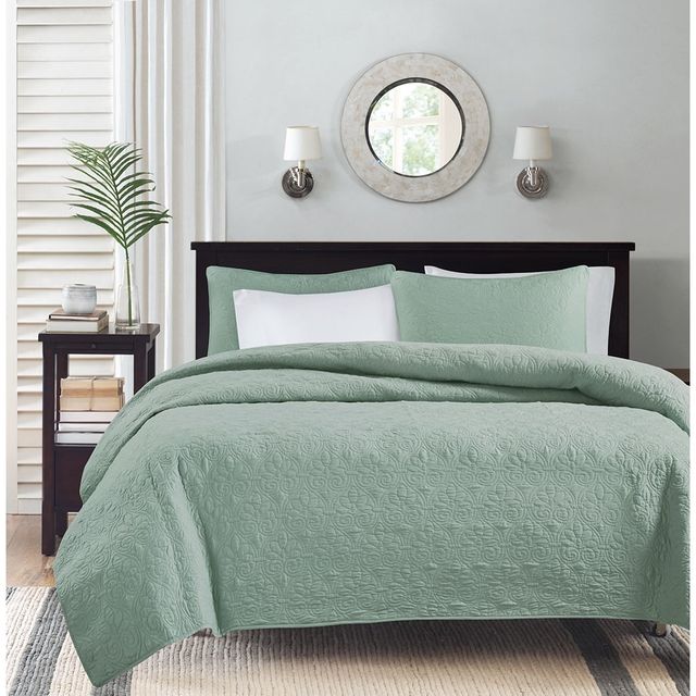 Olliix by Madison Park Seafoam Full/Queen Quebec Reversible Coverlet Set-2