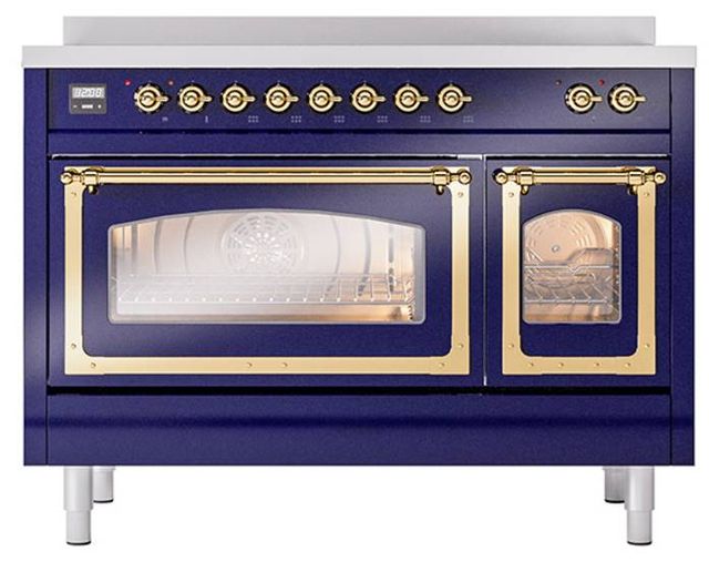Ilve® Nostalgie II Noblesse 48'' Midnight Blue Pro Style Induction Range with Brass Trim-1