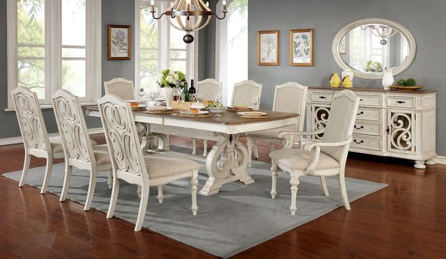 Furniture of America® Arcadia 9-Piece Antique White Dining Table Set with Brown Top-0