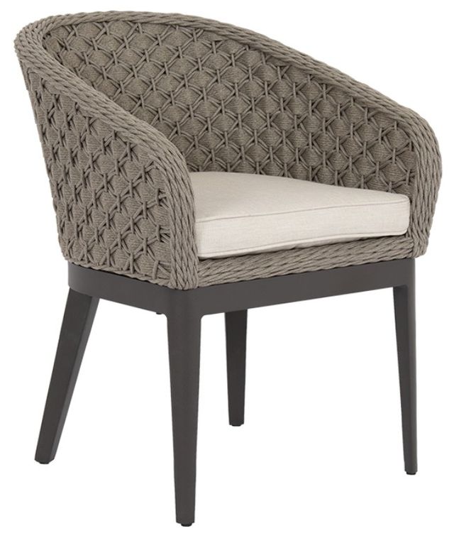 Sunset West Marbella Stone Gray Aluminum/Olefin Rope Outdoor Dining Arm Chair with Echo Ash Cushion-0