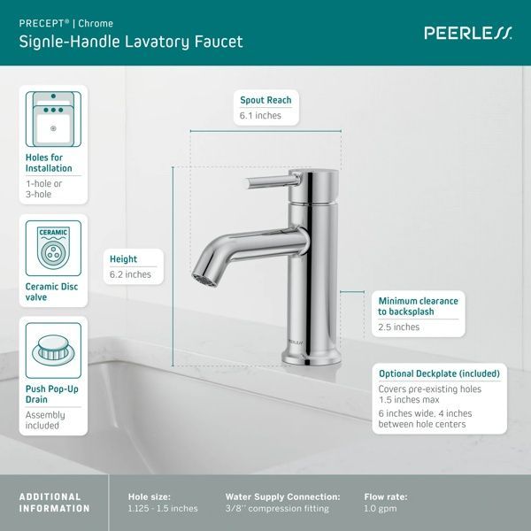 Peerless Precept® Chrome Single Top Handle Lavatory Faucet-3