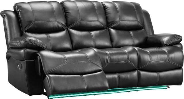 New Classic® Home Furnishings Flynn Premier Black Dual Recliner Sofa with Base Lighting-0